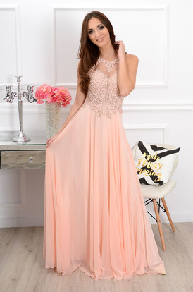 Sukienka Mercedes maxi z cyrkoniami pudrowy róż