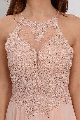 Sukienka Mercedes maxi z cyrkoniami pudrowy róż