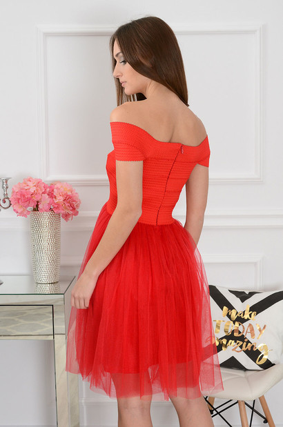 Sukienka Sarah bandażowa z tiulem czerwona