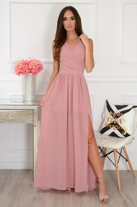 Sukienka maxi szyfonowa brudny róż Lukrecja