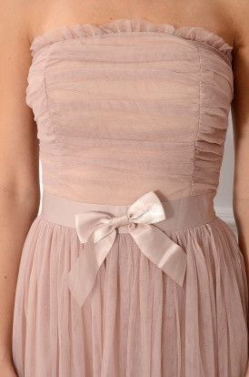 Sukienka tiulowa z marszczeniem i kokardą brudny róż Reyna