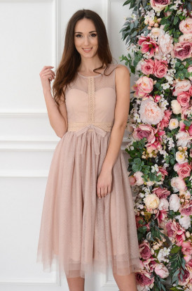 Sukienka midi tiulowa z kokardką brudny róż Damari