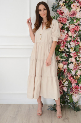 Sukienka maxi z falban oversi beż Olient XS