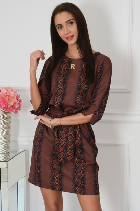 Sukienka z szarfą wężowa brąz Brook