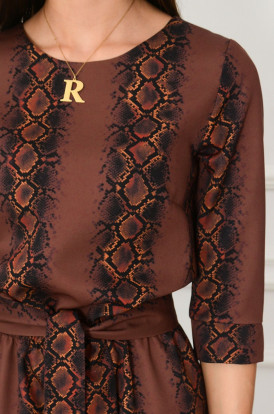 Sukienka z szarfą wężowa brąz Brook