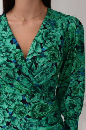 Sukienka marszczona w zielone kwiaty Hania