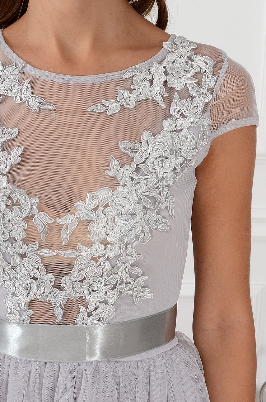 Sukienka Ballerina z gipiurą i tiulem szara odzież